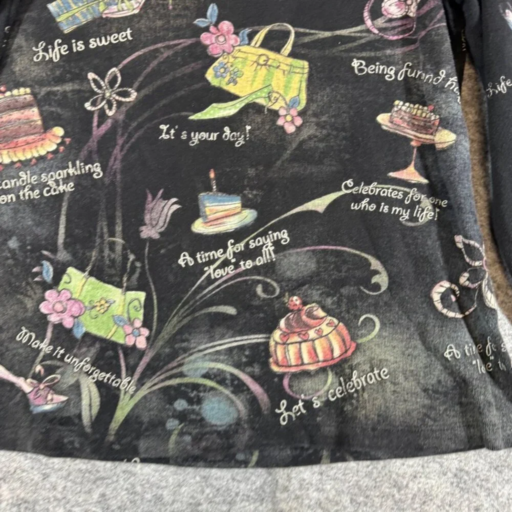 Cactus Y2K Small Celebrate Graphic Tee Black Art Print Long Sleeve Top Festival - Picture 5 of 13